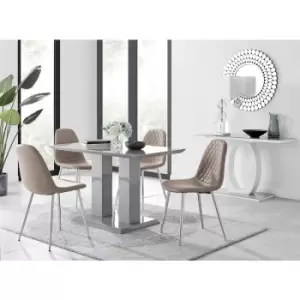 Furniturebox UK - Furniturebox Imperia 4 High Gloss Grey Modern Dining Table And 4 Cappuccino Beige Corona Faux Leather Dining Chairs With Silver