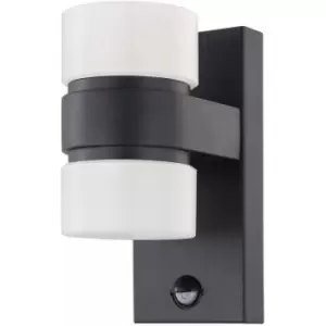 Loops - IP44 Outdoor Wall Light & pir Sensor Anthracite Aluminium 6W Built in led