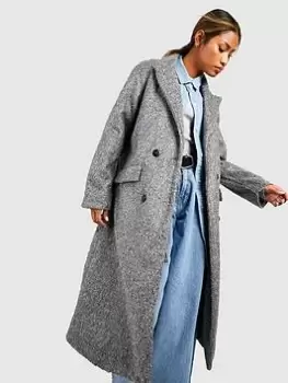 Boohoo Textured Double Breasted Coat - Grey, Size 10, Women