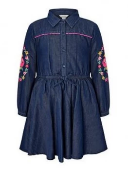 Monsoon Girls Embroidered Chambray Shirt Dress - Blue