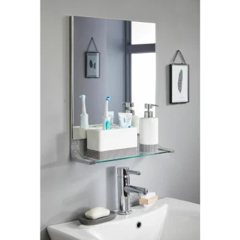 Sparkle Chrome Bathroom Mirror With Shelf - Silver