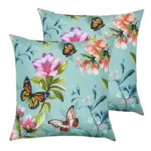 Evans Lichfield Butterfly Outdoor Twin Pack Polyester Filled Cushions Duck Egg