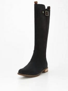 Barbour Rebecca Suede Leather Flat Knee High Boot - Black, Size 6, Women