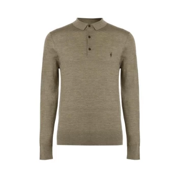 AllSaints Mode Merino Long Sleeve Polo - NETTLE GREEN MARL