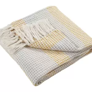 Loft Reva Woven 100% Recycled Cotton Rich Fringed Throw, Ochre, 130 x 180 Cm - Appletree