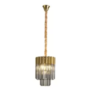 Poland Ceiling Pendant Round 4 Light E14, Brass, Smoke Sculpted Glass