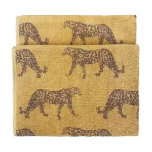 Furn. Leopard Cotton Jacquard Bath Towel Gold