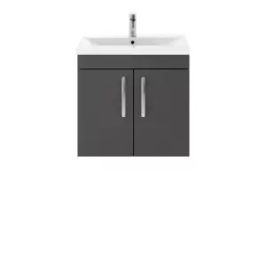 Nuie Athena 600 Wall Hung 2-door Vanity & Mid-edge Basin - Gloss Grey