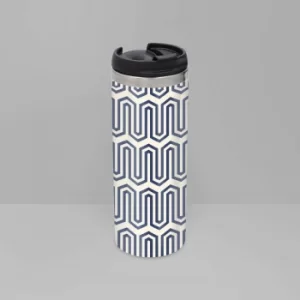 Navy And Nude Geometric Pattern Stainless Steel Travel Mug