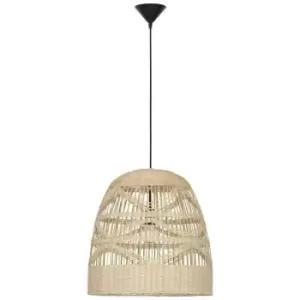 Merano - Land 46cm Dome Pendant Ceiling Light Natural Rattan Black Fabric Wire, Base LED E27