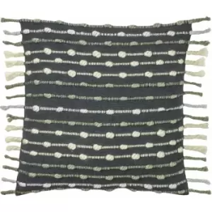 Furn Dhadit Chunky Woven Knit Tasselled Cushion Cover, Cotton, Charcoal/Natural, 45 x 45 Cm