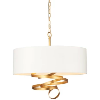 Merano Sanremo 3 Light Ceiling Pendant Gold Leaf & Ivory Cotton Fabric