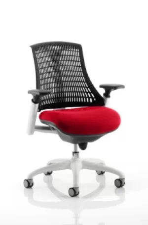 Flex Task Operator Chair White Frame Black Back Bespoke Colour Seat Post Box Red