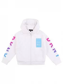 DKNY Girls Metallic Logo Zip Through Hoodie - White, Size Age: 16 Years, Women