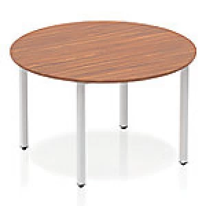 Impulse Circle Table 1200 Walnut Box Frame Leg Silver