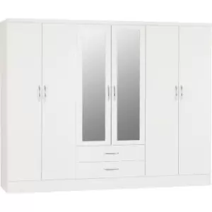 Seconique - Nevada 6 Door 2 Drawer Mirrored Wardrobe in White Gloss Finish