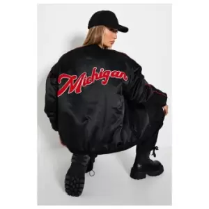 I Saw It First Oversized Satin Bomber Jacket - Black