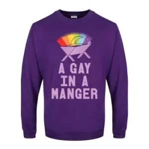 Grindstore Mens A Gay In A Manger Christmas Jumper (XL) (Purple)