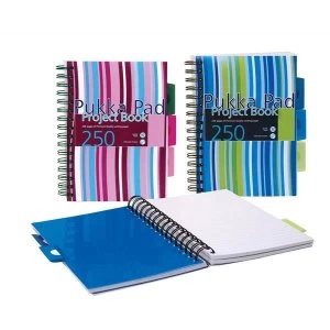 Pukka Pad A5 Project Book Wirebound Plastic Ruled 3-Divider 250 Pages 80gsm Assorted Pack 3