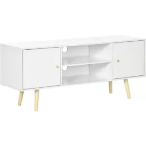 Tv Unit Cabinet for TVs up to 55" w/ Shelves and Cupboards, White - White - Homcom