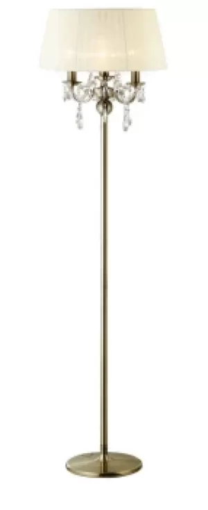 Olivia Floor Lamp with Cream Shade 3 Light Antique Brass, Crystal