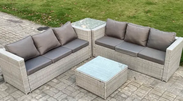 Fimous 6 Seater Outdoor Light Grey Rattan Lounge Complete Sofa Set with Coffee Table