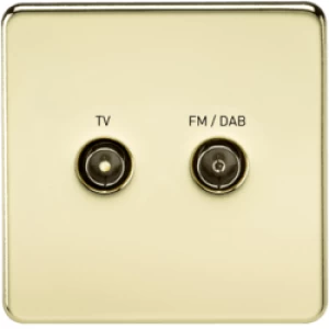 KnightsBridge Screened Diplex TV and FM DAB Outlet 1G Screwless Polished Brass Wall Plate - Switch