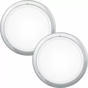 Loops - 2 pack Wall Flush Ceiling Light Chrome Shade White Clear Glass Painted E27 60W