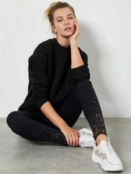 Mint Velvet Foil Splatter Legging - Black