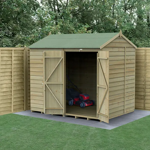 8' x 6' Forest 4Life 25yr Guarantee Overlap Pressure Treated Windowless Double Door Reverse Apex Wooden Shed (2.42m x 1.99m)