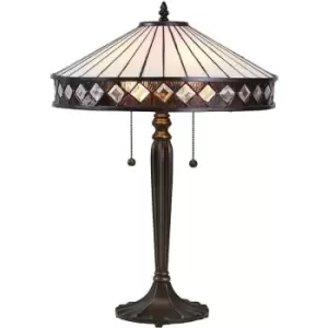 Interiors Fargo - 2 Light Medium Table Lamp Dark Bronze, Tiffany Glass, E27