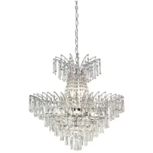 Searchlight Pernette 9 Light Pendant, Crystal Glass Drops, Chrome