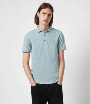 AllSaints Mens Reform Short Sleeve Polo Shirt, Moon Blue, Size: XXL