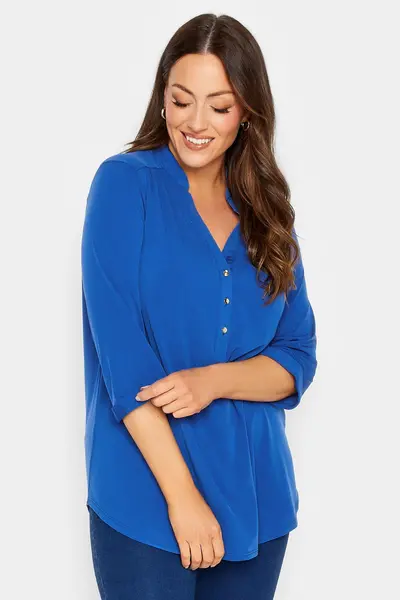 M&Co Half Placket Blouse Blue