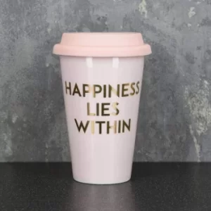 Travel Mug Happiness Lies Within Light Pink 15cm