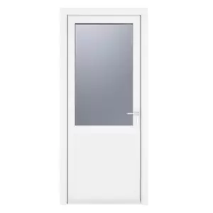 Crystal uPVC Obscure Single Door Half Glass Half Panel Left Hand Open 890mm x 2090mm Obscure Glazing - White