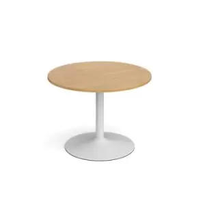 Genoa circular dining table with white trumpet base 1000mm - oak