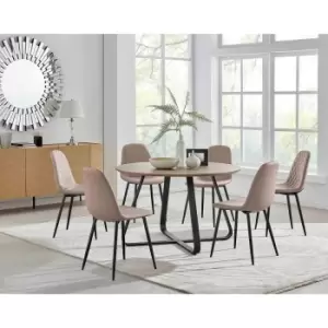 Furniture Box Santorini Brown Round Dining Table and 6 Cappuccino Corona Black Leg Chairs