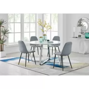 Furniture Box Santorini White Round Table and 4 Elephant Grey Corona Black Leg Chairs