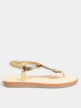 Yours Extra Wide Fit Diamante Butterfly Toe Post Gold, Size 6Eee, Women