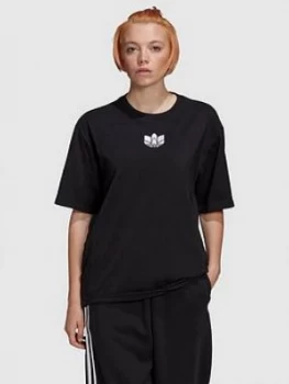 adidas Originals 3D Trefoil Tee, Black/White, Size 20, Women