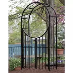 Panacea Sunset Metal Garden Arch with Gate - Black 7'5 x 41