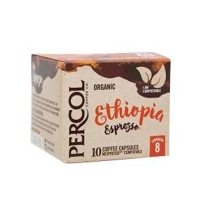 Percol Ethiopian Espresso Capsules Organic Coffee Strength 8 Pack of