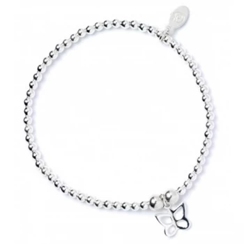 Butterfly Charm Sterling Silver Ball Bead Bracelet