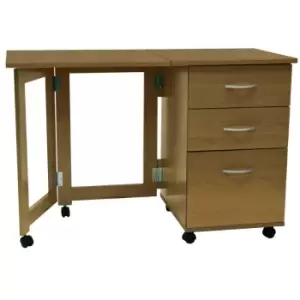 Techstyle Flipp 3 Drawer Folding Office Storage Filing Desk / Workstation Oak