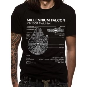 Star Wars - Falcon Blueprint Mens Small T-Shirt - Black