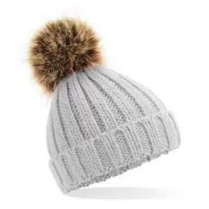 Beechfield Junior Fur Pom Pom Chunky Beanie (One Size) (Light Grey)