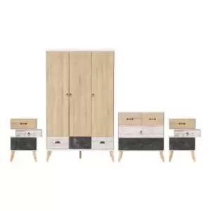 Seconique Nordic 3 Door Wardrobe Bedroom Set - White/Distressed Effect