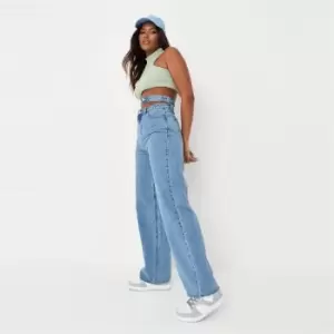 Missguided Waistband Wide Straight Leg Jean - Blue