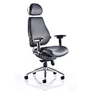 Posture Chair Chiro Plus Ultimate With Headrest In Black Leather With Adjustable Arms